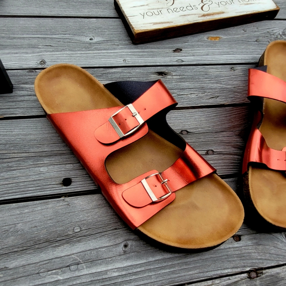 Metallic Red Two Band Sandals - Picture 2 of 9
